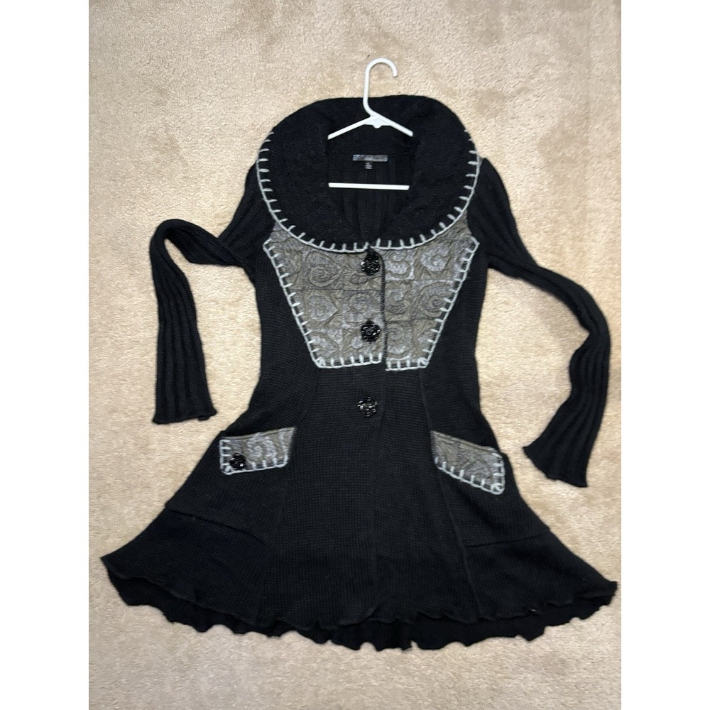 Sioni Black/Grey Fairy Whimsigoth Festival Cardigan Sweater Mohair Small